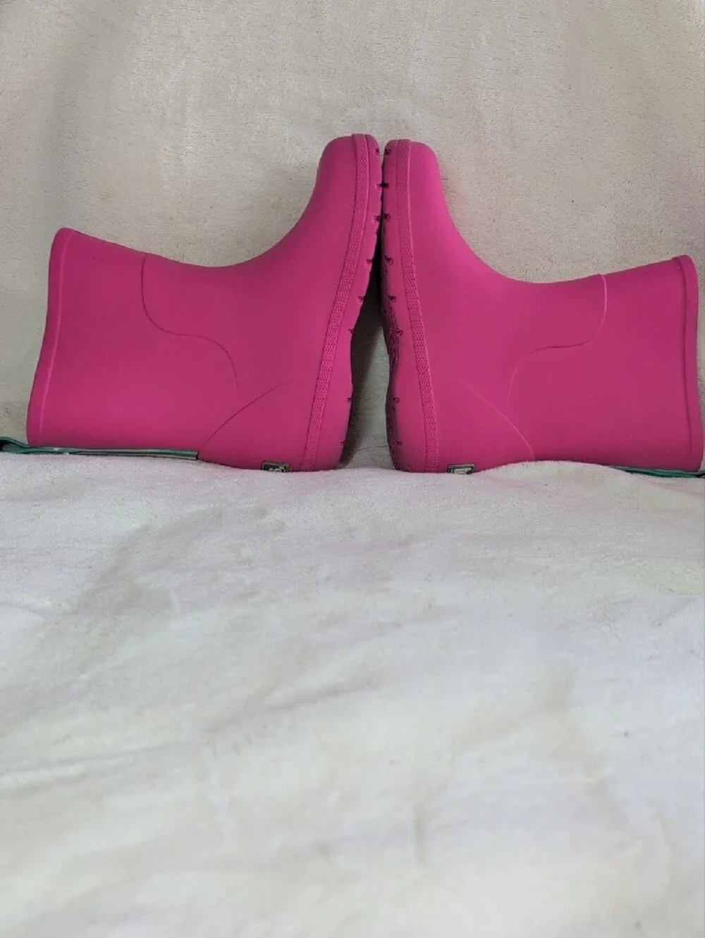 totes Kids Pink Rain Boots with Teal Pull Tabs